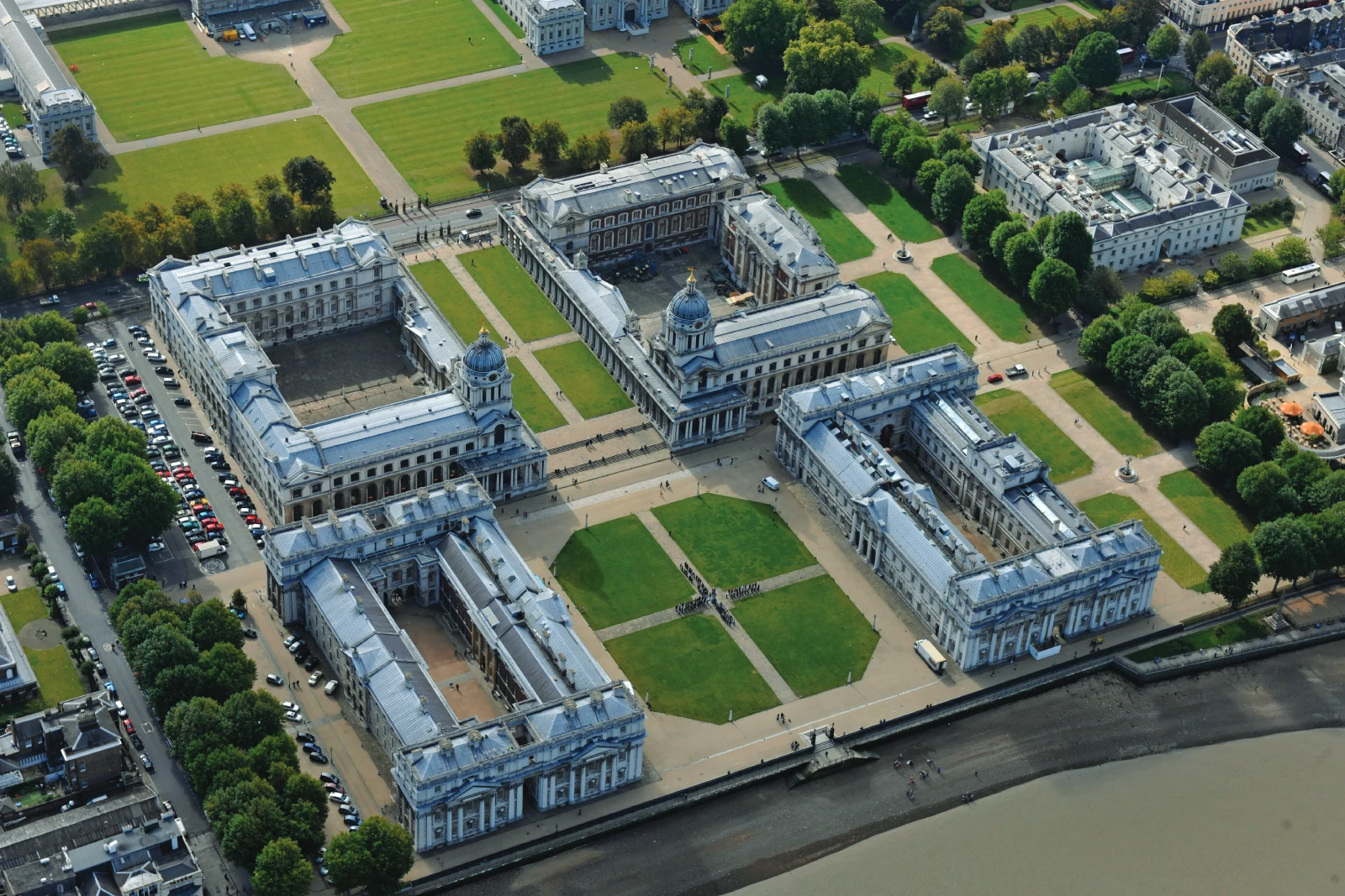 Aerial view of the Greenwich campus, showing the Royal Naval college buildings